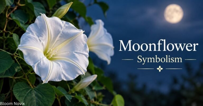 Moonflower symbolism with a white moonflower blooming at night under moonlight