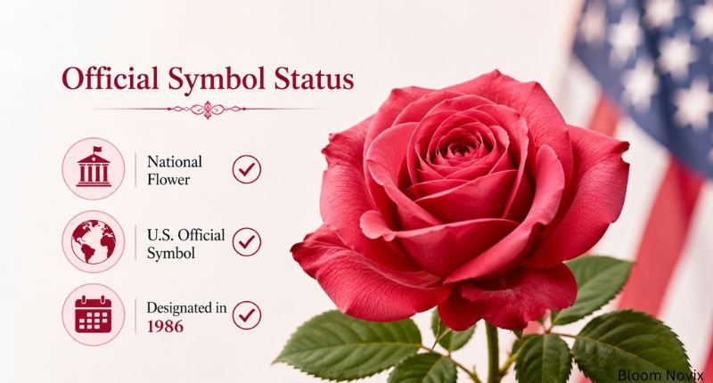 American Beauty rose illustrating the official symbol status of the rose as the national flower of the United States.
