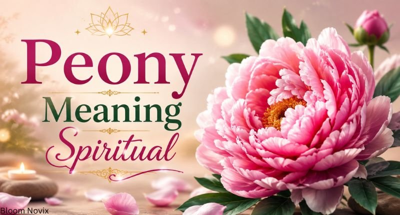 Pink peony with a peaceful spiritual setting representing spiritual meaning and symbolism.