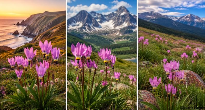 Shooting star flowers growing in coastal California, Montana mountains, and Colorado meadows
