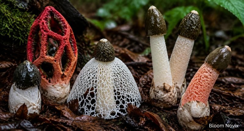 Strange stinkhorn mushrooms and fungal species featured among ugly flower names with bizarre shapes and unusual forms.