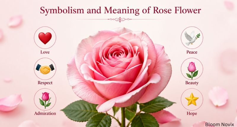 Pink American Beauty rose representing love, beauty, admiration, peace, hope, and respect with a clean floral background.