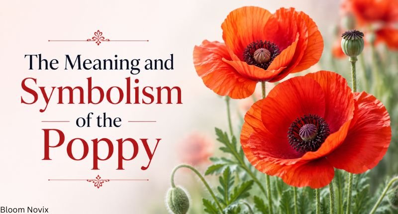 August birth flower gladiolus and poppy meaning and symbolism featuring vibrant red poppy flowers in a garden