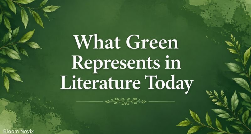 What Green Represents in Literature Today with a green botanical background and elegant leaf design.