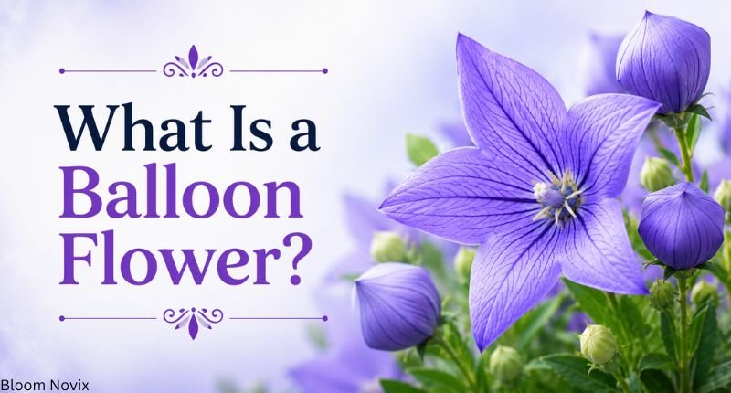What is a balloon flower featuring purple star-shaped blooms and distinctive balloon-like flower buds.