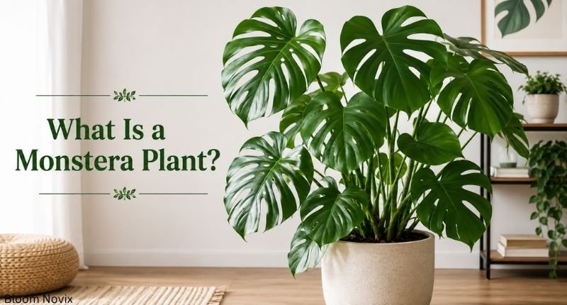 What is a Monstera plant with a full Monstera deliciosa plant in a pot indoors