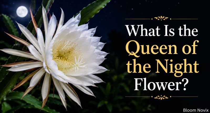 White Queen of the Night flower with the heading “What Is the Queen of the Night Flower?”