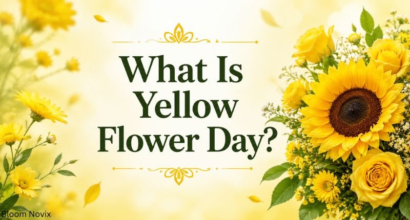 What Is Yellow Flower Day? — A cheerful floral scene illustrating What Is Yellow Flower Day? with vibrant yellow flowers surrounding the title.