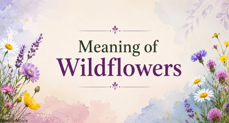 Meaning of wildflowers shown with colorful blooms and botanical decorations