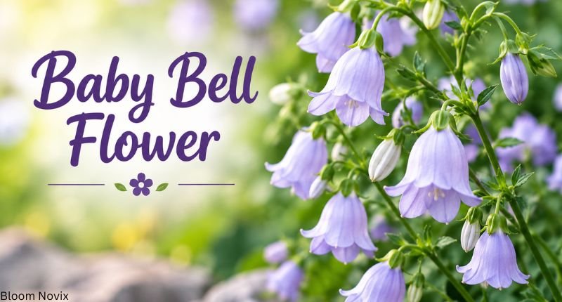 Baby bell flower with delicate lavender bell-shaped blooms and green foliage