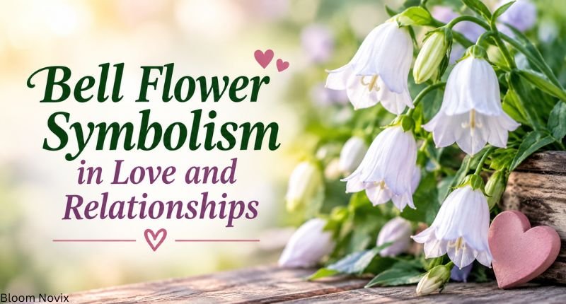 Bell flower symbolism in love and relationships with white bell-shaped flowers and heart