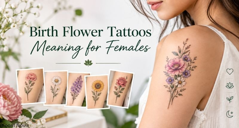 Birth flower tattoos for females featuring delicate floral tattoo designs and feminine flower symbolism