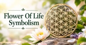 Flower of Life symbolism with geometric sacred geometry pattern and flowers