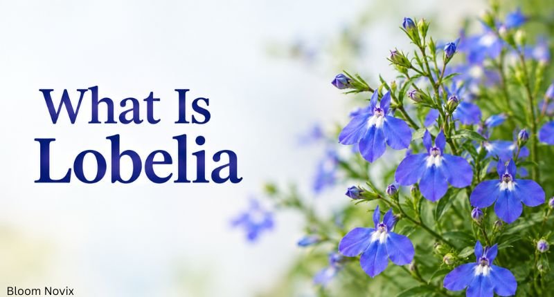 What is lobelia featuring delicate blue lobelia flowers and green foliage